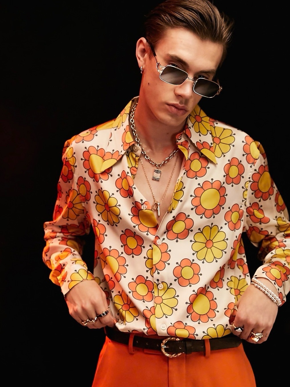ASOS DESIGN 70s floral shirt with oversized collar. Large